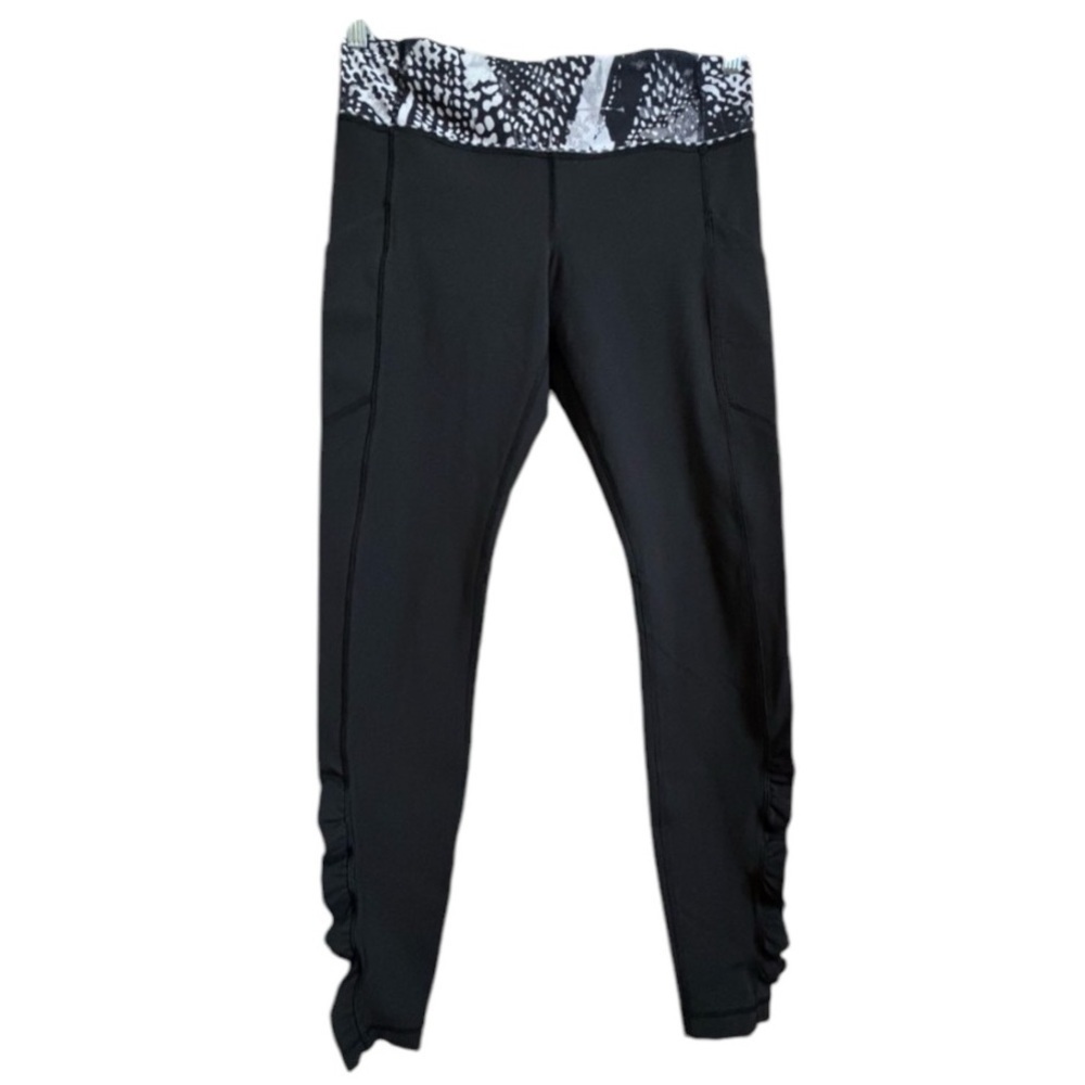 Lululemon Sz 8 Speed Run Reflective Pocket Ruffle  Leggings Snake Print Black - Picture 2 of 13